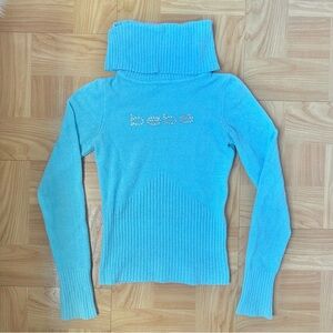 Bebe Blue Ribbed Knit Turtleneck Sweater